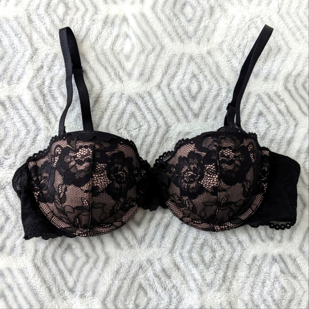 H&M underwire padded lace black bra 34A